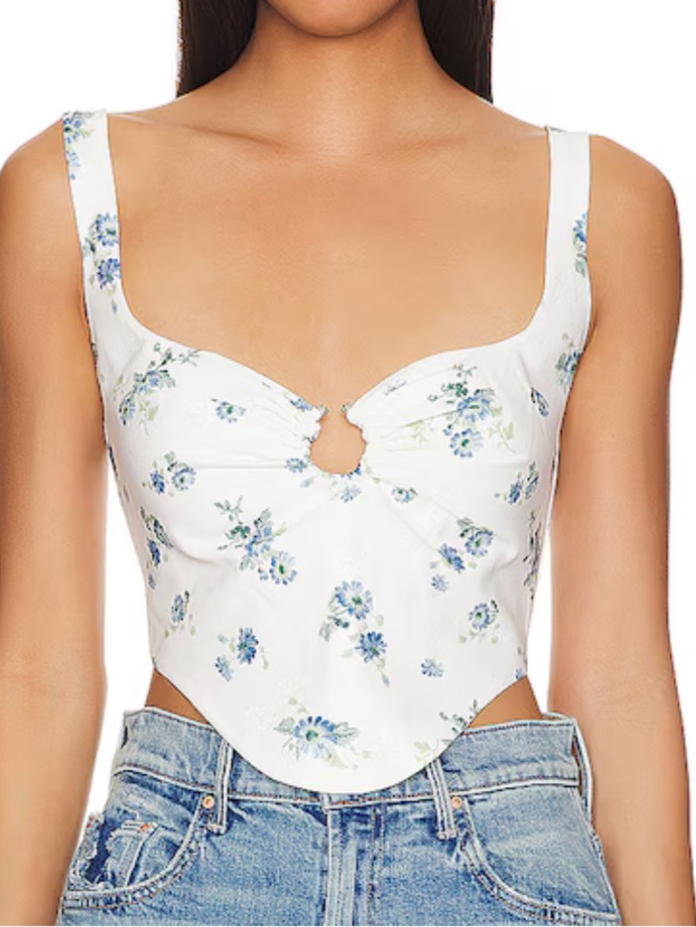 Bardot White Floral Corset Camisole with Blue Print